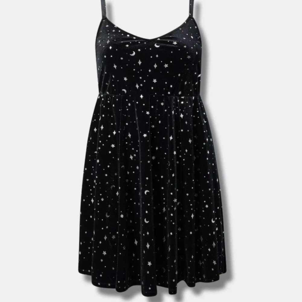 TORRID MINI STARGAZER DEEP BLACK VELVET FOIL PRINT SLEEVELESS DRESS 2 2X 18 20 - Picture 5 of 5